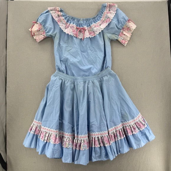 Dresses & Skirts - Vintage Square Dance Outfit Western Prairie Full Circle Skirt Ruffle Blouse XL